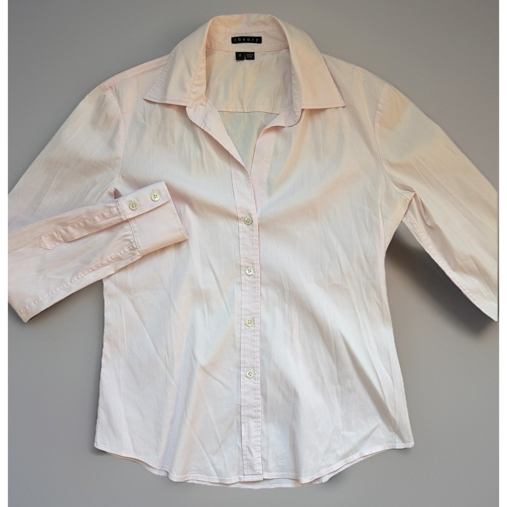 Theory Larissa Button Up Shirt Sz S Light Pink Smart Minimalist Capsule Stretch